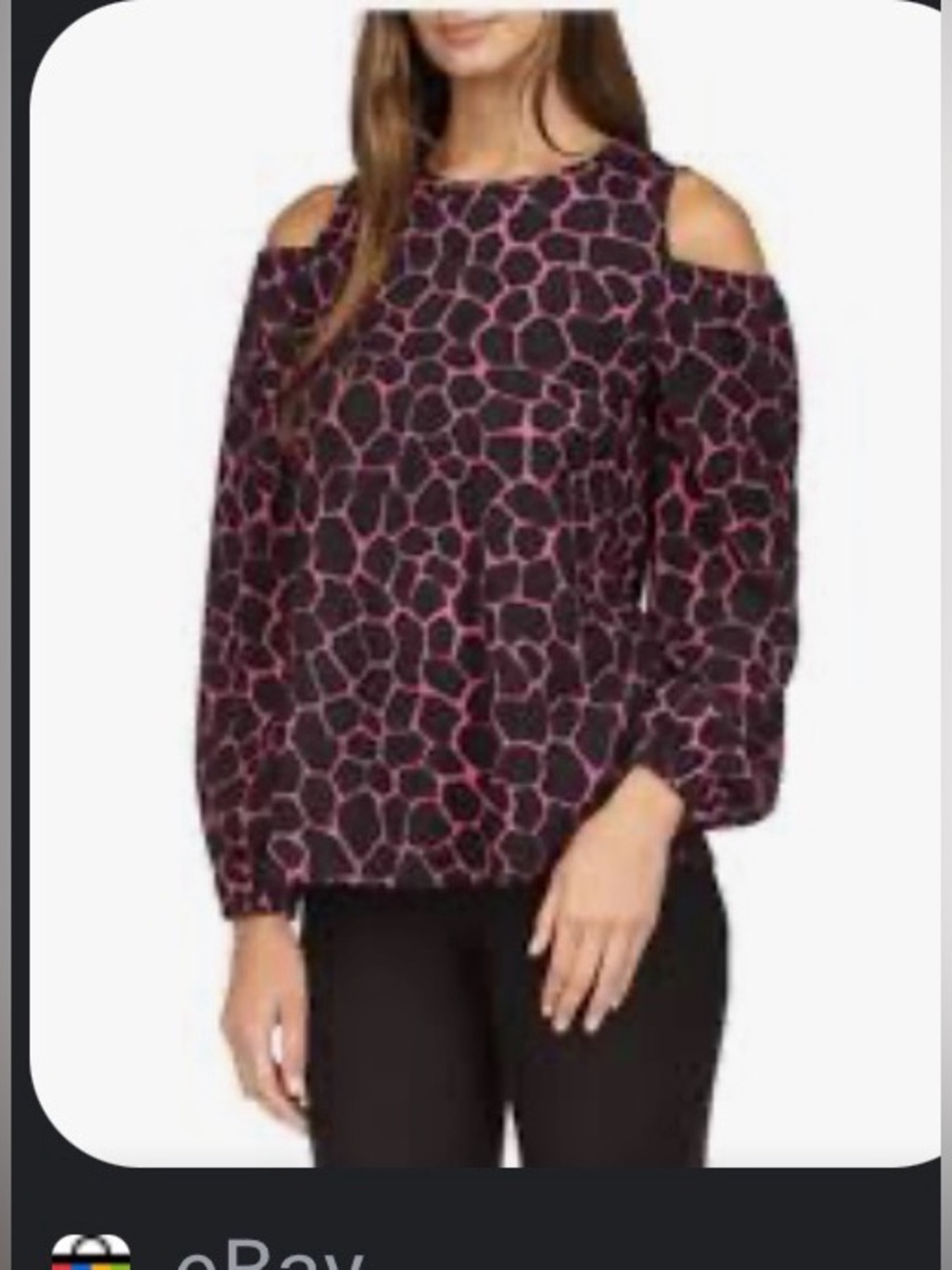 MICHAEL KORES bright pink and black long giraffe print,cold shoulders blouse. XL